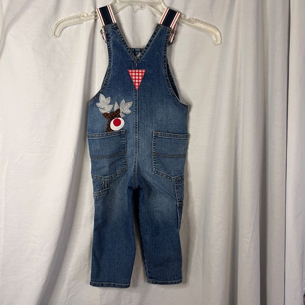 OshKosh denim overall applique Christmas reindeer custom embroidered Unisex 2t - Picture 3 of 5